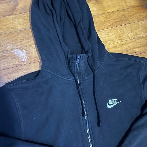 Nike Black Full-Zip Hooded Sweatshirt with White Swoosh Mens Small - Picture 2 of 7